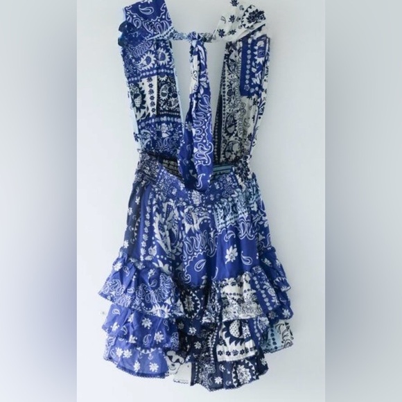 Agua Bendita Moana Atma convertible mini dress blue white ruffled floral $330 - Picture 11 of 12
